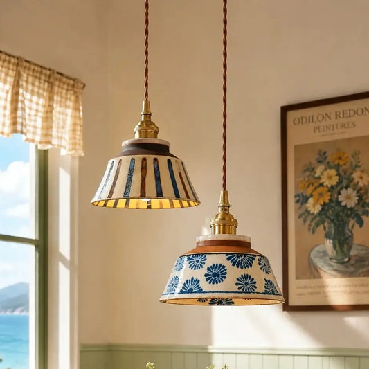 Orin Vintage Hand-Painted Ceramic Pendant Light