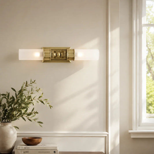 Isla Retro Brass Double Tube Glass Wall Sconce