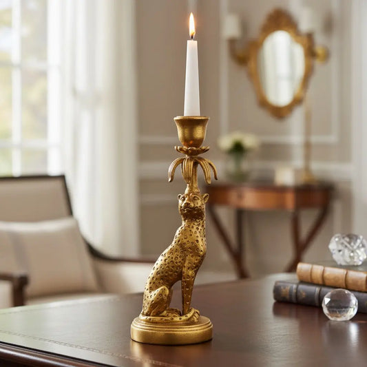 Jovyn Vintage Luxury Gold Cheetah Candle Holder