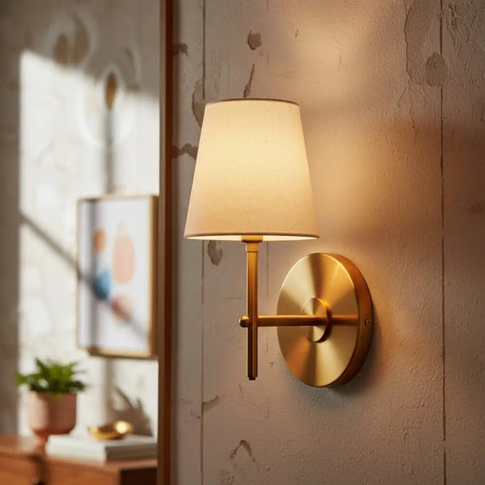 Kaelis Mid-Century Fabric Brass Wall Sconce