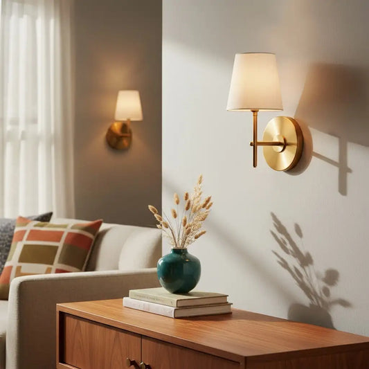 Kaelis Mid-Century Fabric Brass Wall Sconce