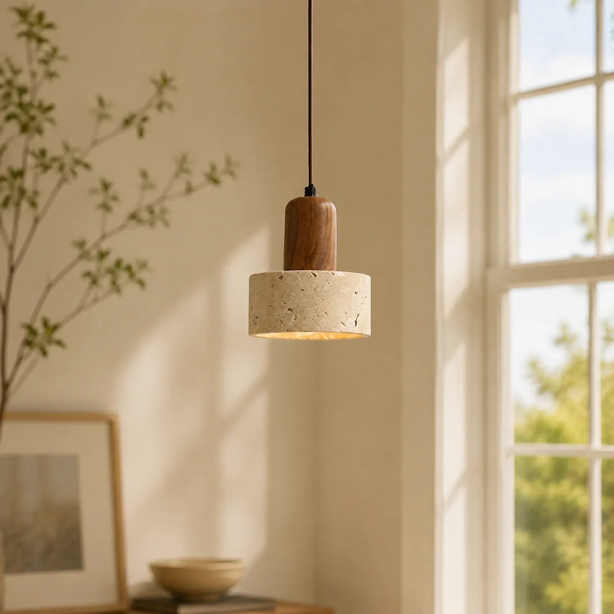 Natural Travertine Modern Vintage Cream Pendant Light | Lucia Living