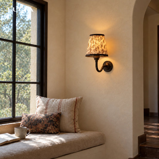 Kianu Vintage Fabric Curved Arm Wall Sconce