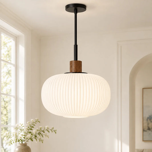 Kipp Scandinavian Frosted Ribbed Glass Pendant Light