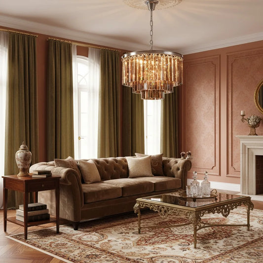 Kira Vintage Luxury Metal Crystal Drum Chandelier