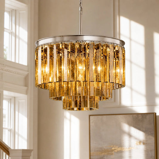 Kira Vintage Luxury Metal Crystal Drum Chandelier