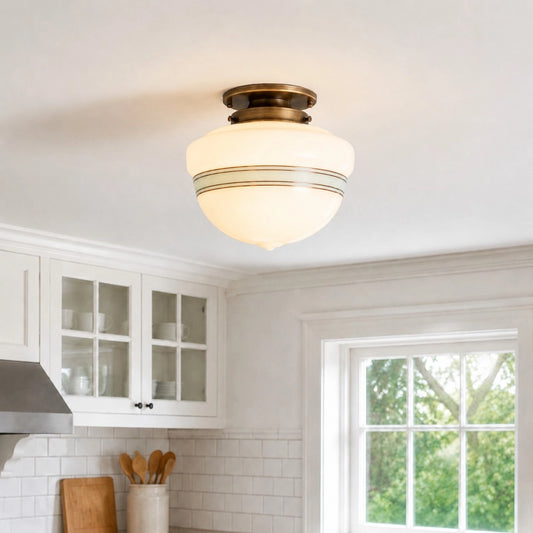 Kyran Vintage Bowl Milk Glass Semi-Flush Ceiling Light
