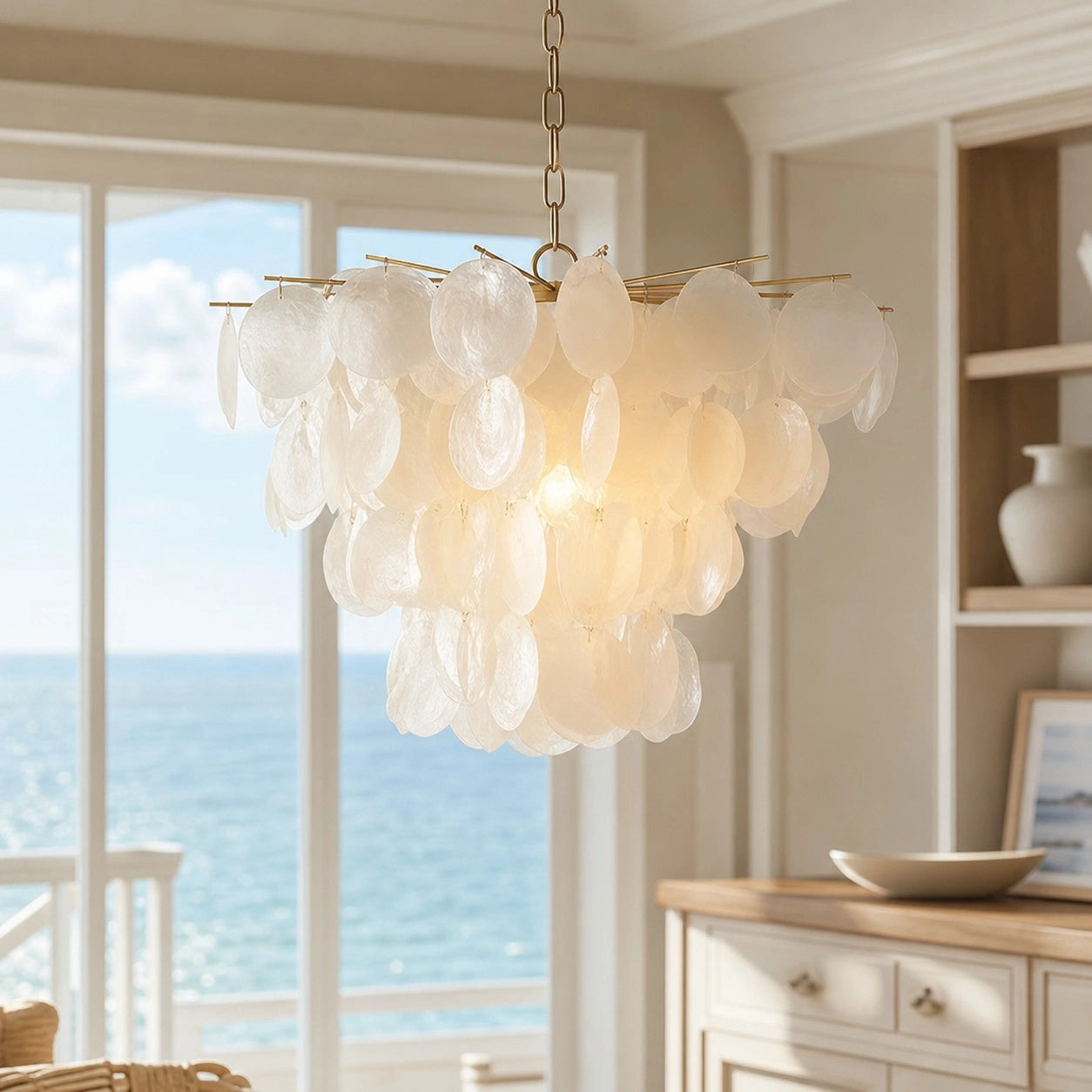 Leslie Luxury Natural Shell Metal Chandelier | LuciaLiving – Lucia