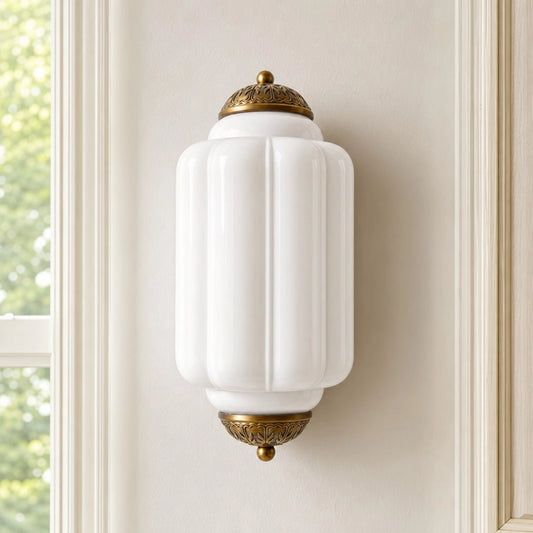 Lumi Vintage Antik Milchglas Eloise Wellenmuster Wandleuchte