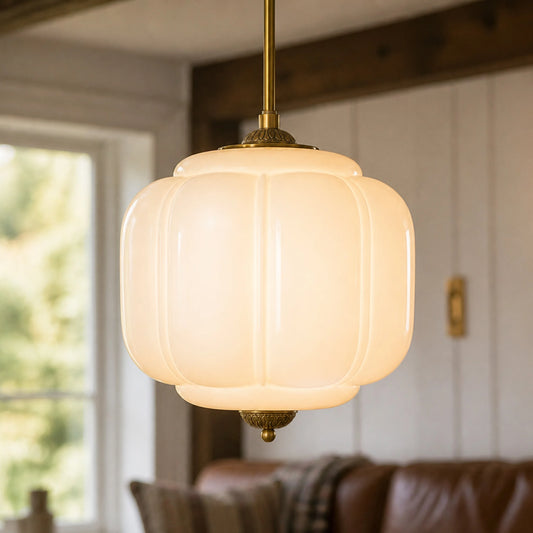Lumi Vintage Milk Glass Oiled Brass Eloise Pendant Light