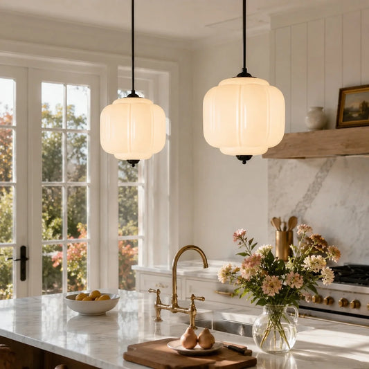 Lumi Vintage Milk Glass Oiled Brass Eloise Pendant Light
