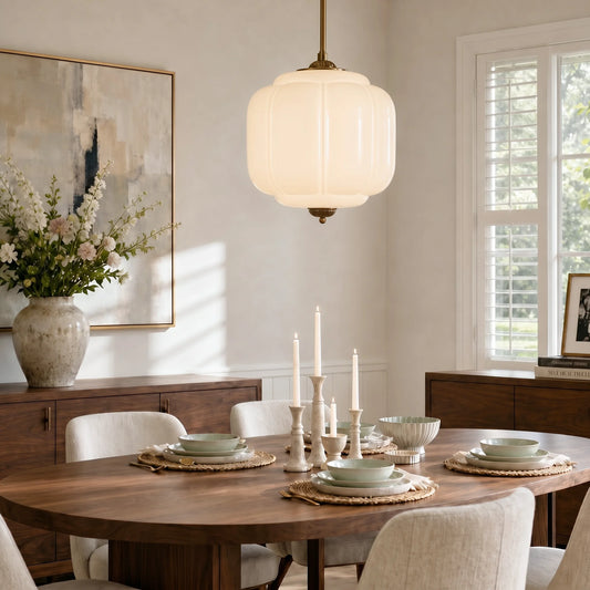 Lumi Vintage Milk Glass Oiled Brass Eloise Pendant Light