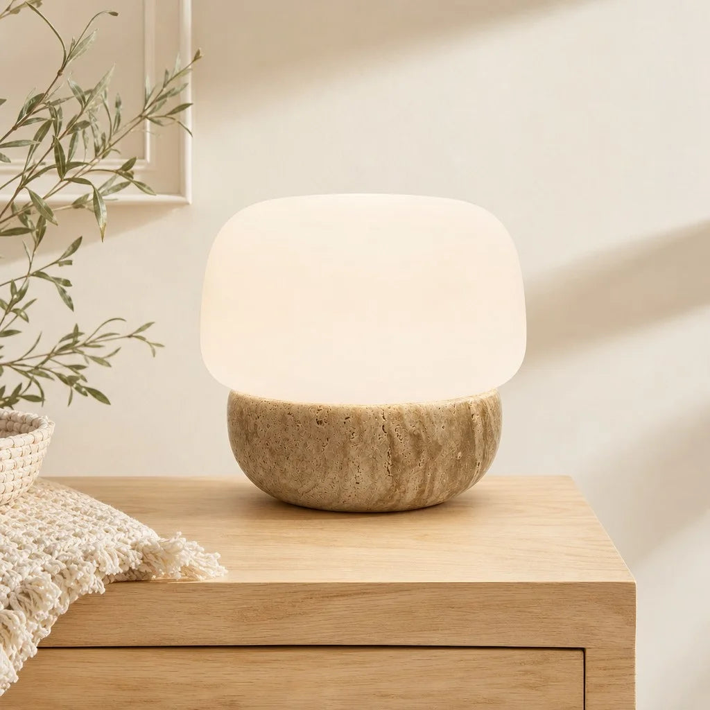 Marcel Modern Natural Stone Travertine Mushroom Table Light