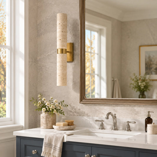 Marcellus Modern Travertine Double Tube Wall Sconce