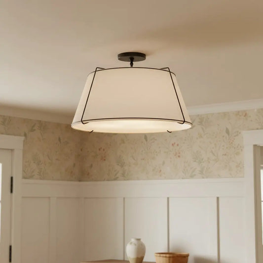 Mireya Modern Farmhouse Linen Drum Ceiling Light