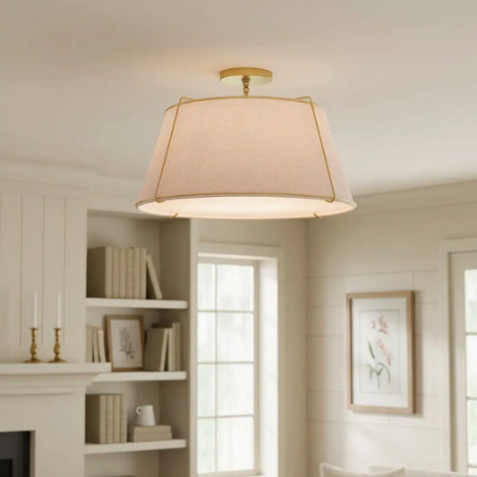 Mireya Modern Farmhouse Linen Drum Ceiling Light