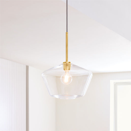 Modern Geo-shaped Glass Shade Brass Pendant Light