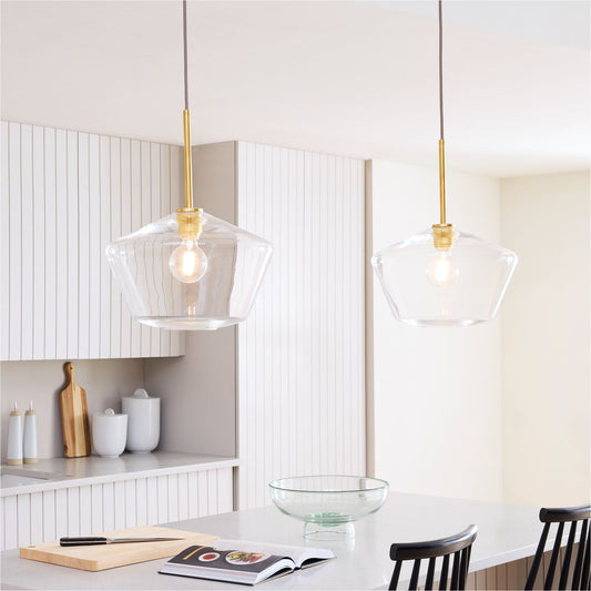Modern Geo-shaped Glass Shade Brass Pendant Light