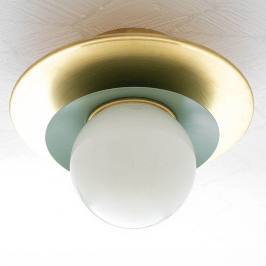 Modern Layered Brass Opal Glass Ceiling Light