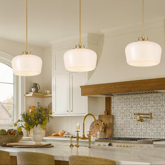 Modern Antique Brass Opal White Glass Shade Pendant Light Kitchen Island