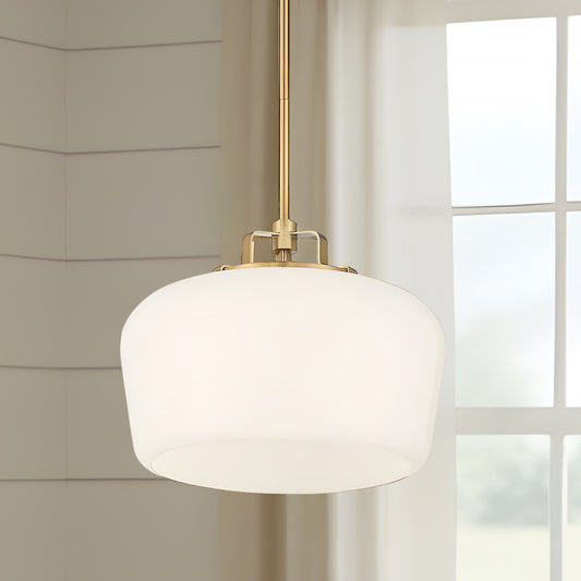 Modern Antique Brass Opal White Glass Shade Pendant Light Kitchen Island