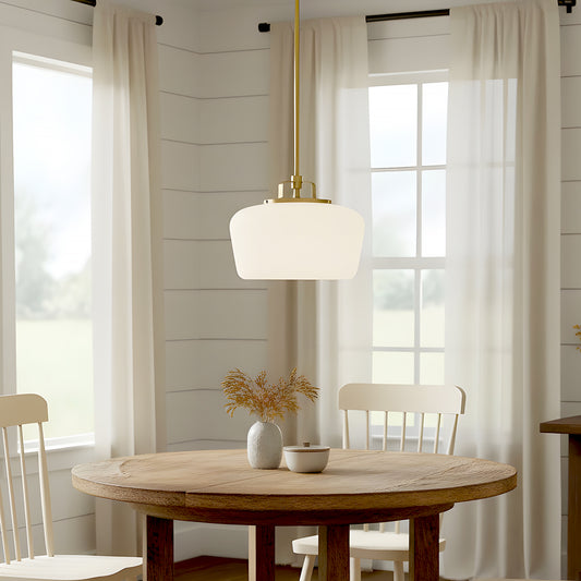 Modern Antique Brass Opal White Glass Shade Pendant Light Kitchen Island