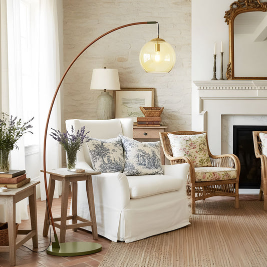 Modern Arched Floor Lamp with Amber Glass Shade