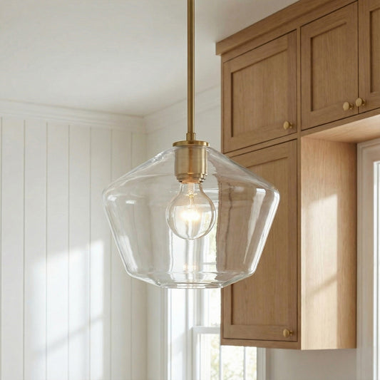 Modern Geo-shaped Glass Shade Brass Pendant Light
