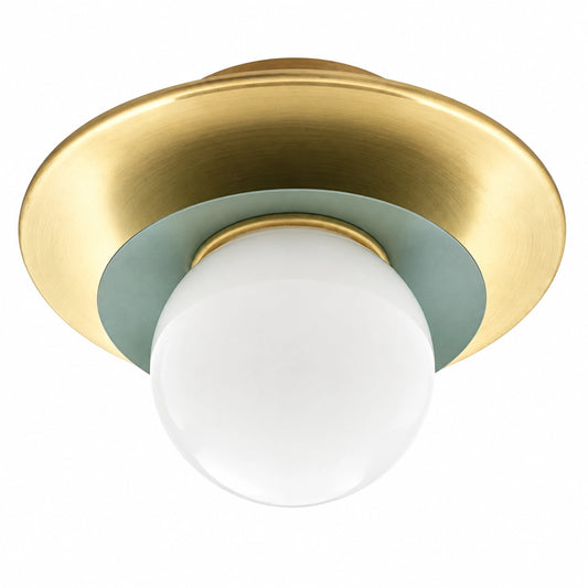 Moderne Laaggedekte Messing Opal Glas Plafondlamp