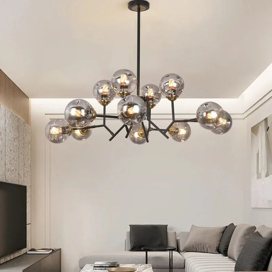 Moira Nordic Black Branching Globe Glass Shade Chandelier