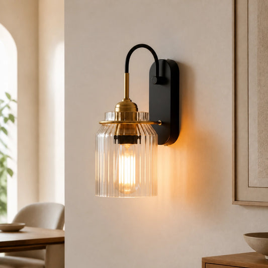 Momus Modern Cylinder Ribbed Glass Wall Sconce