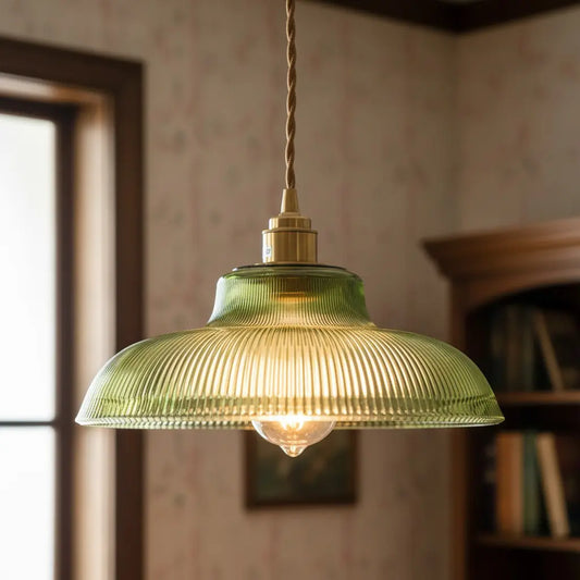 Moss Vintage Ribbed Glass Bowl Pendant Light