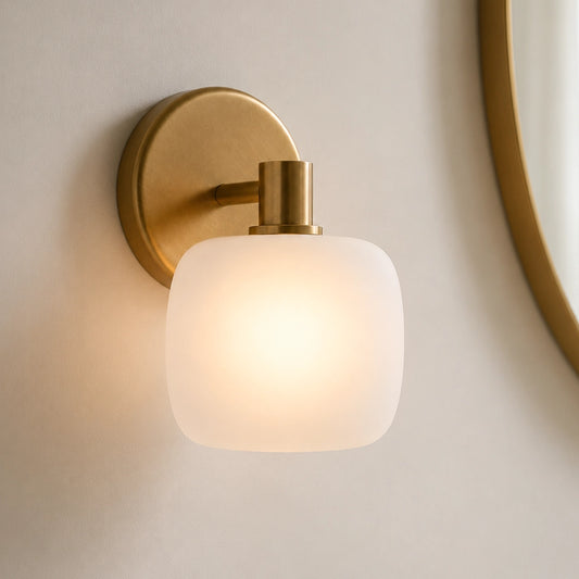 Nomos Modern Cylinder Brass Frosted Glass Wall Sconce