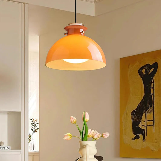 Pontos Contemporary Orange Round Glass Pendant Light