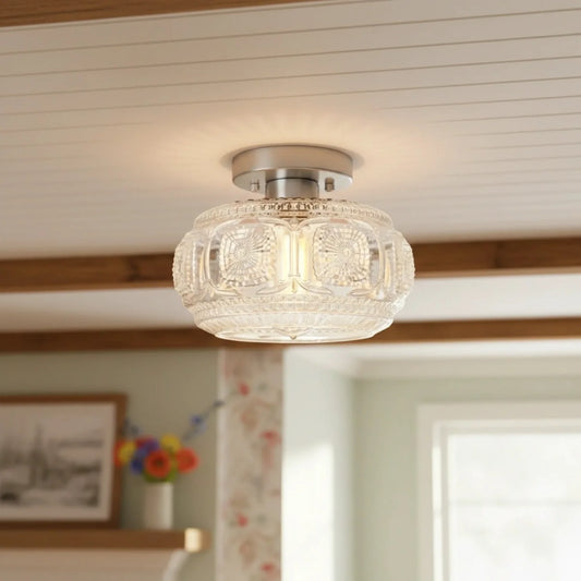 Rael Retro Carved Glass Ceiling Light