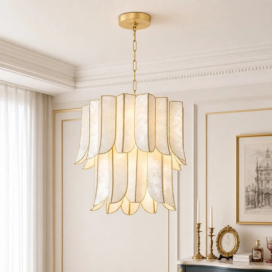 Valeria Luxury Cascading Capiz Shell Tiered Chandelier