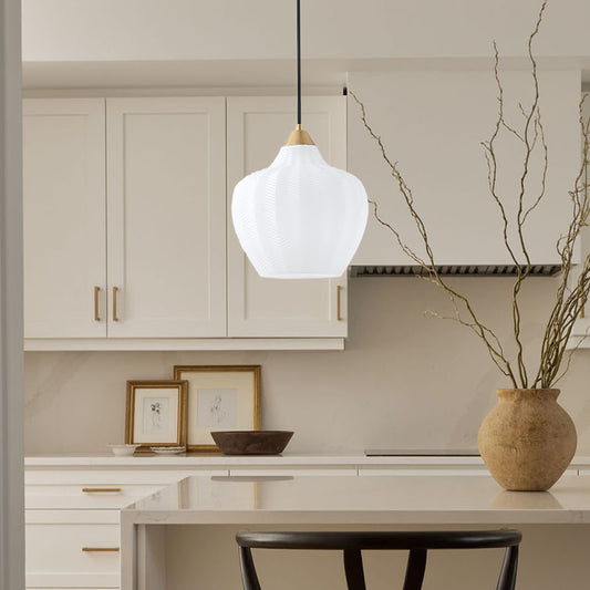 Retro Ribbed Frosted White Glass Pendant Light