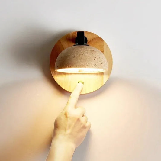 Riley Vintage Travertine Wood Round Wall Sconce