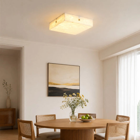 Riva Modern Alabaster Square Flush Mount Ceiling Light