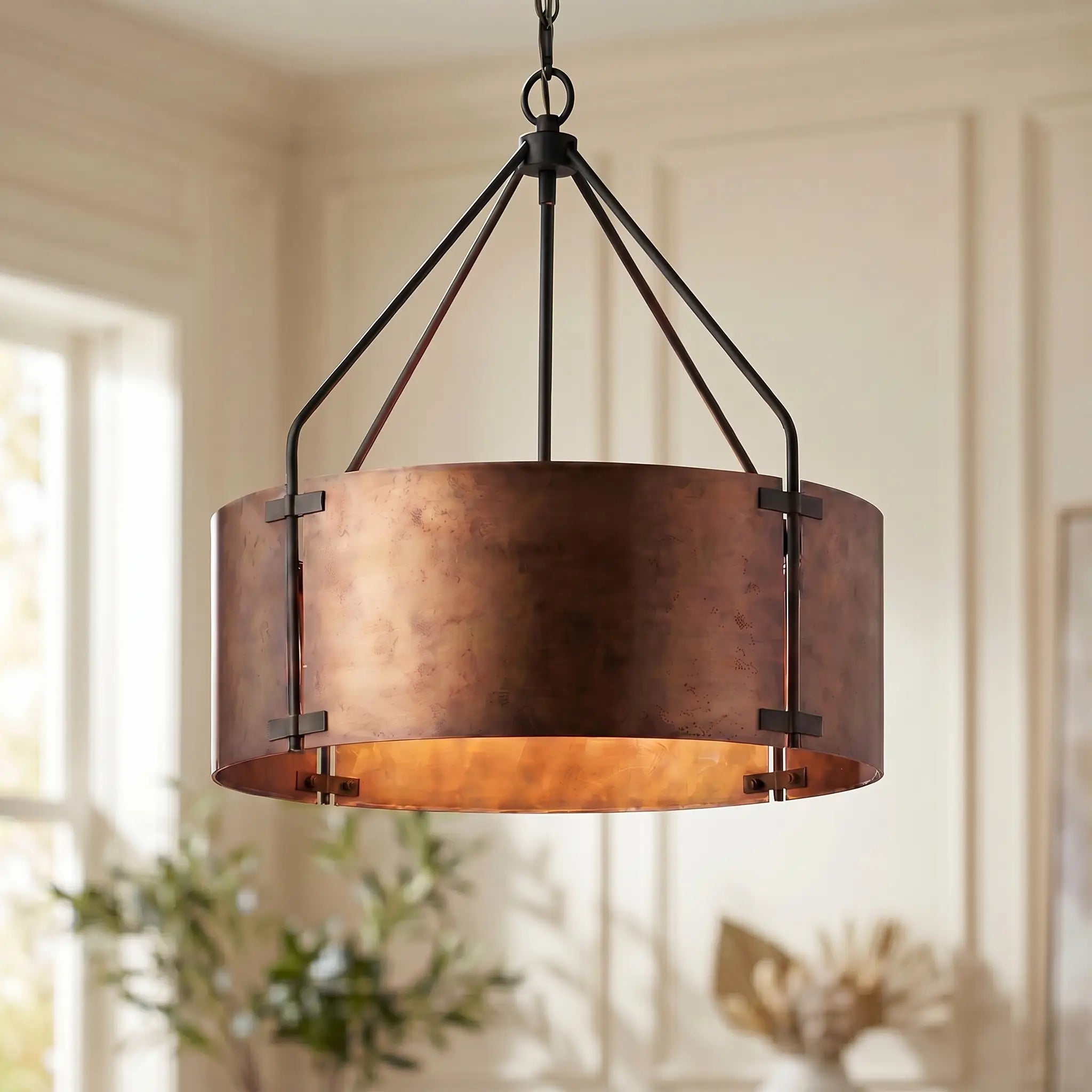 Rustic Bronze Industrial Drum Shade Pendant Light | Lucia Living