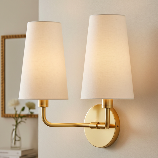 Cassian Retro Metal Linen Shade Double Sconce