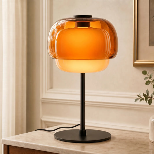 Sanae Moderne Retro Dubbel-Dome Gekleurd Glas Tafellamp