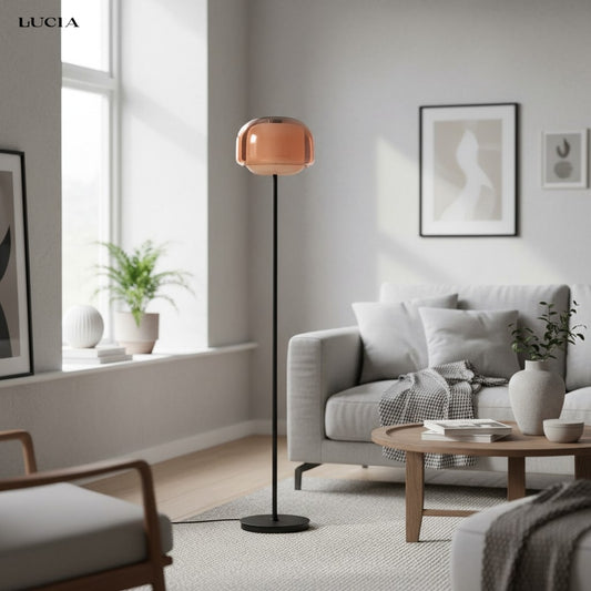 Sanae Modern Round Shade Colored Glass Floor Lamp
