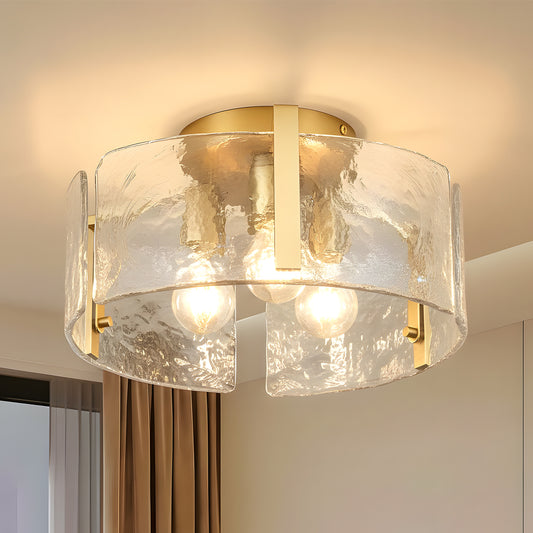 Sienna Vintage Water Ripple Glass Drum Flush Mount Light