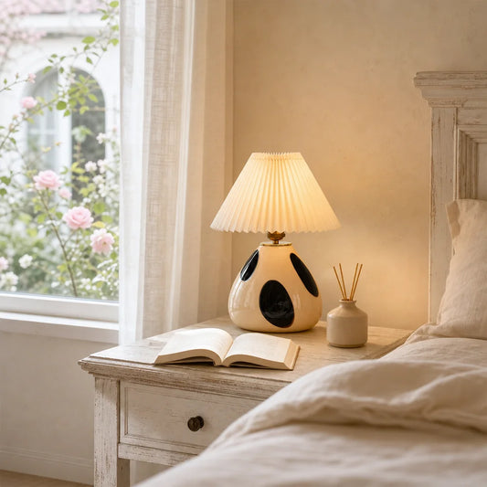 Sylara Mid Century Pleated Fabric Glass Table Lamp