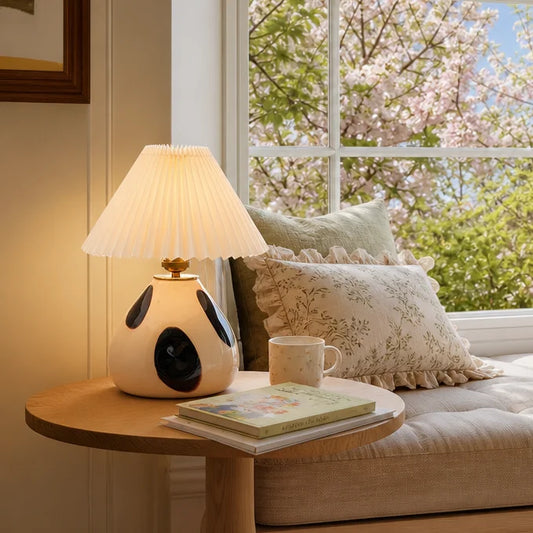 Sylara Mid Century Pleated Fabric Glass Table Lamp