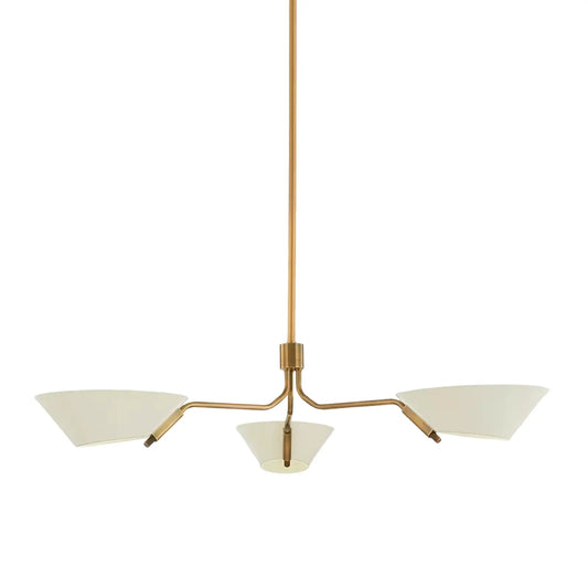 Tate Mid-Century Iron Brass 3-Light Chandelier