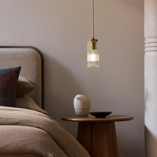 Thaddeus Minimalist Cylinder Ribbed Glass Pendant Light