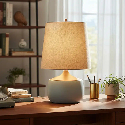 Thalyn Mid-Century Natural Linen Ceramic Table Light