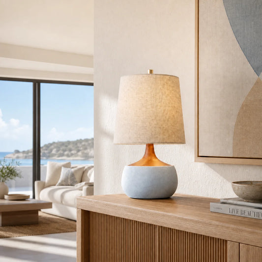 Thalyn Mid-Century Natural Linen Cement Table Light